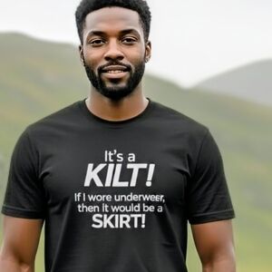 "It's a Kilt" Black Short Sleeve Tee with White Print Size L NWT